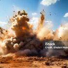 Industrial detonator blasting on the construction site in the middle east