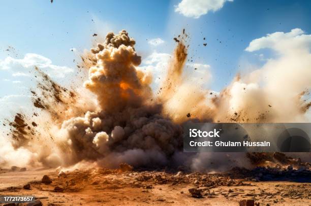 Industrial detonator blasting on the construction site in the middle east