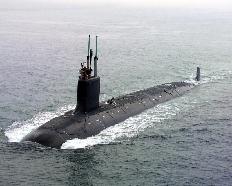 GROTON, Conn. (July 30, 2004) ñ PCU Virginia (SSN-774), the nationís newest and most advanced nuclear-powered attack submarine and the lead ship of its class, returns to the General Dynamics Electric Boat shipyard in Groton, Conn., July 30, following the successful completion of its first voyage in open seas ñ called