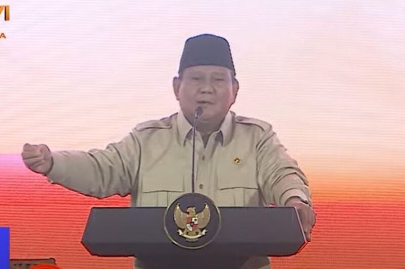 Presiden Prabowo Subianto saat menyampaikan pidato dalam acara penutupan Munas VI PKS di Hotel Sultan, Jakarta, Senin (29/9/2025). (Sumber: Tangkapan layar/SINDOnews.com)