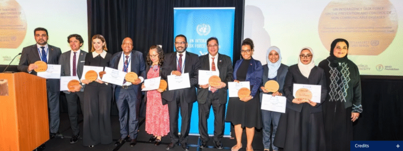 Perwakilan negara-negara penerima penghargaan UNIATF 2025 atas upaya mereka dalam mengurangi obesitas. (Sumber: WHO/UNIATF/Enrique Shore)