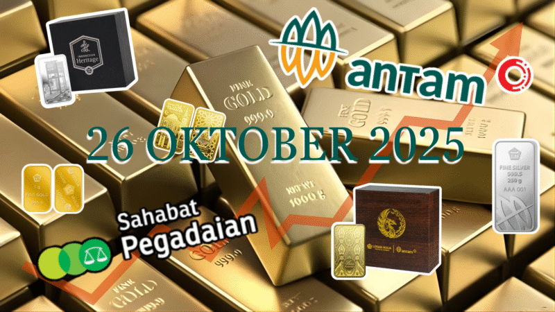 Pegadaian telah merilis harga emas hari ini, Minggu 26 Oktober 2025, menjadi acuan sementara sebelum update resmi Logam Mulia. (Sumber: Sahabat Pegadaian/Koransakti)