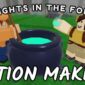 Fitur membuat Potion (ramuan) hadir di minggu kedua update Halloween 99 Nights in the Forest, menggunakan Cauldron dekat api unggun. (Sumber: 99 Nights in the Forest/Beebom)