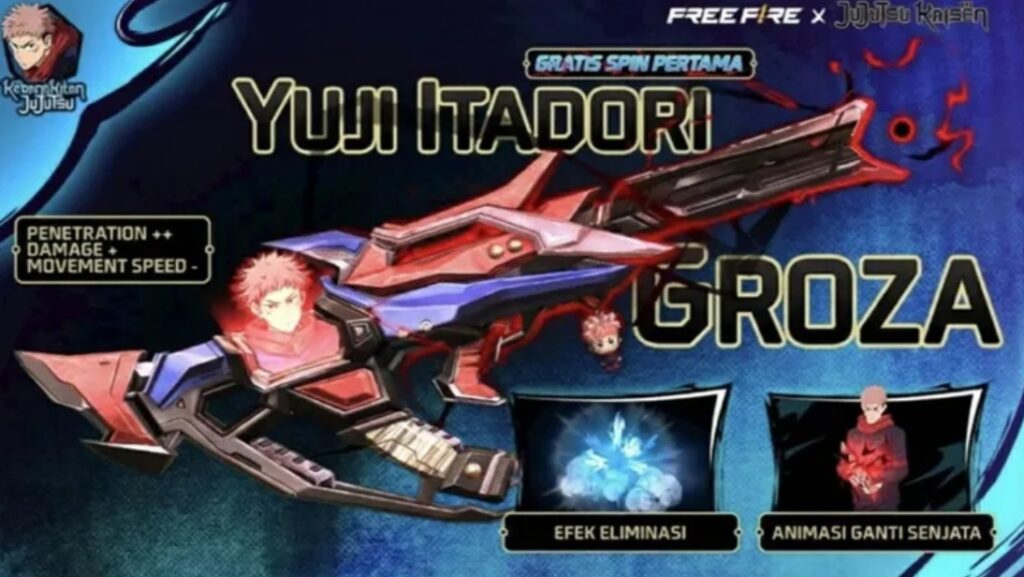 Cara Dapat Skin Groza Yuji Itadori di Free Fire: Damage OP, Wajib Punya!