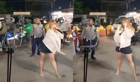 Pinkan Mambo saat melakukan aksi bernyanyi di pinggir jalan untuk siaran langsung TikTok. Mantan vokalis Ratu ini memilih turun ke jalanan demi menggaet 